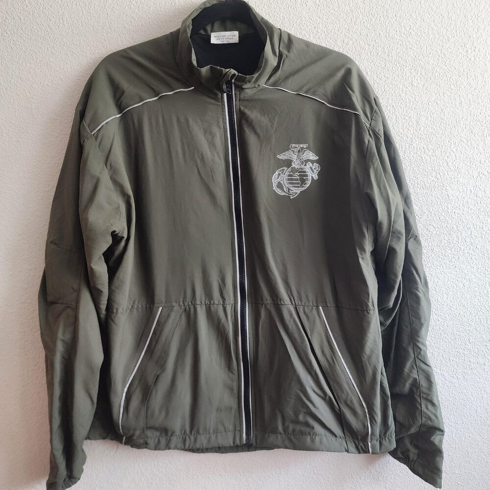 USMC Marine Running Jacket Small Short Olive Green Reflective PT Military Coat